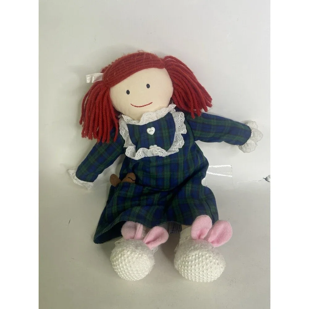 Eden Madeline Rag Plush Doll Green Plaid Pajama Dress with Bunny Slippers